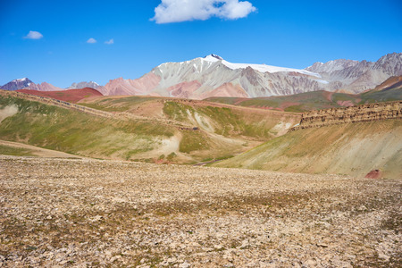 Colored mountains in Kichik-Alai valley in Kyrgyzstanの写真素材