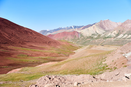 Colored mountains in Kichik-Alai valley in Kyrgyzstanの写真素材