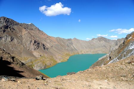 Alpine lake green hueの写真素材