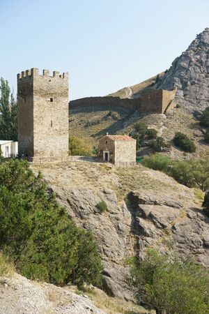 Genoese fortress in the city of Sudak, Crimeaの写真素材
