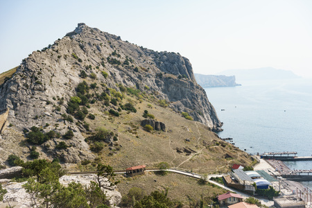 View of the city of Sudak, Crimeaの写真素材
