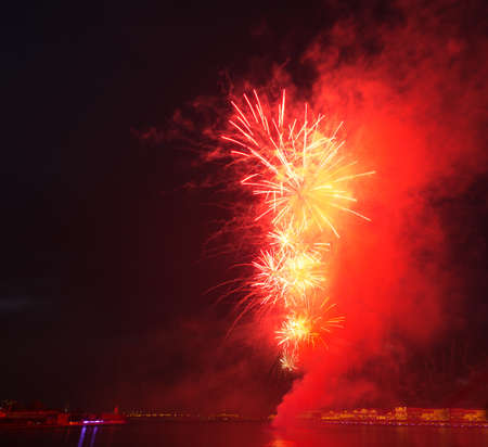 night city red fireworksの写真素材
