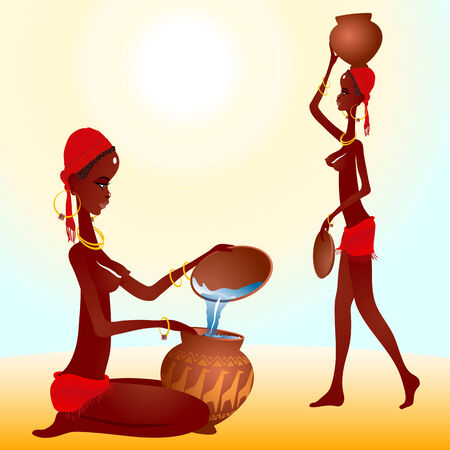 Stylized black African girl pour water in a jugのイラスト素材