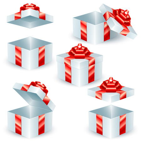 Square gift boxes with red ribbons and bowsのイラスト素材