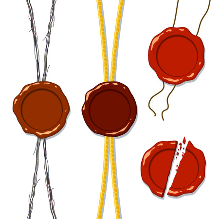 Wax seal on a rope, a separate whole and splintered into pieces; Eps8のイラスト素材