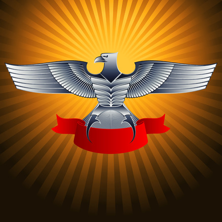 Silver steel metal eagle with a ribbon on a background; Eps8のイラスト素材
