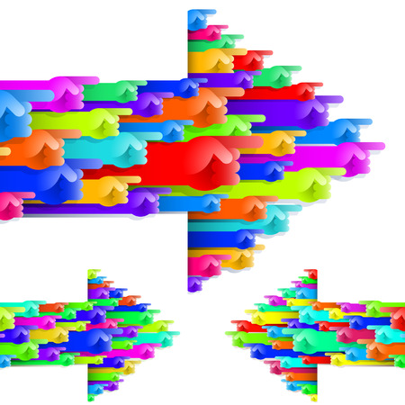 An arrow shape from a group of many hands with the index finger shows the same directionのイラスト素材