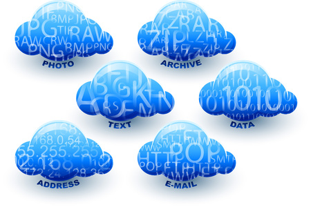 Cloud computing storage for data, photo, address, text, document, archiveのイラスト素材