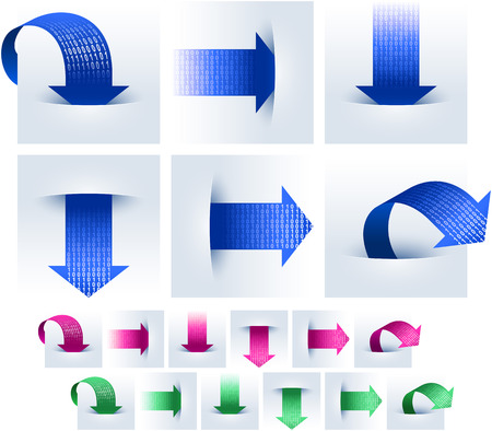 Arrows upload and download data in binary code; Vector icon setのイラスト素材