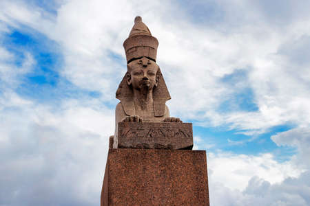 The Egyptian sphinx on the Neva embankment in Saint Petersburg. Russiaの写真素材