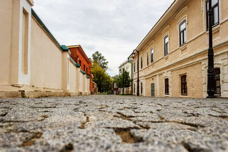 Street of the old city paved with cobblestones. No people.の写真素材
