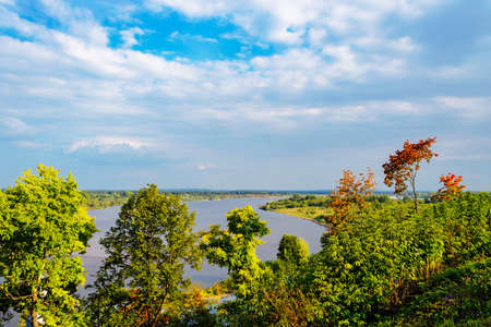 View from steep bank on on the Vyatka Riverの写真素材