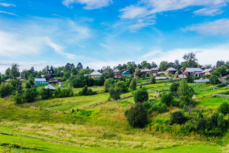 View of the Russian village summer day