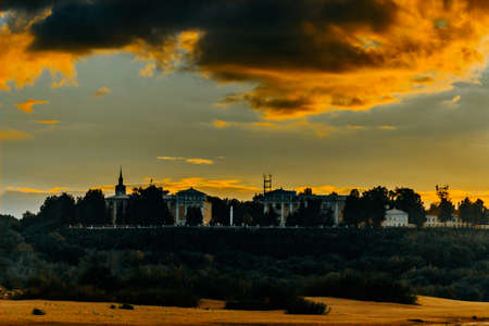 town at sunsetの写真素材