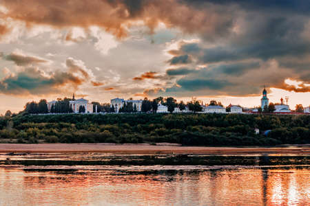 town at sunsetの写真素材