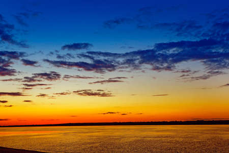 Summer landscape with sunset over the Volga riverの写真素材