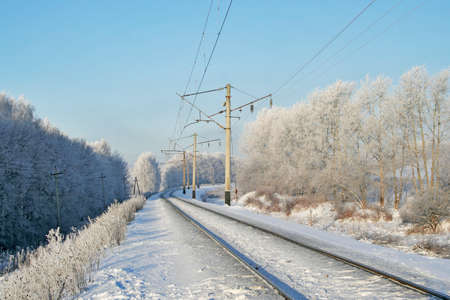 railway on a frosty winter day in russiaの写真素材