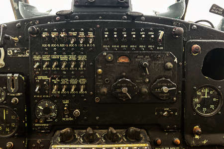 rusty broken dashboard of the old airplane