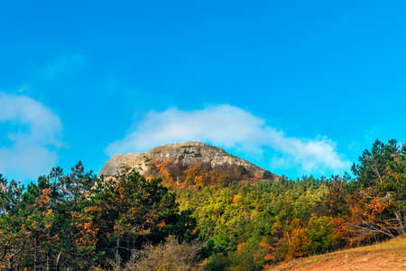 Landscape with mountains and forests of Crimea on an autumn dayの写真素材