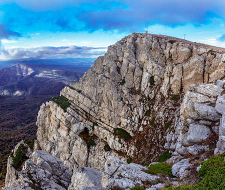 Crimean landscape from the top of the Chatyr-Dag plateau in an autumn morningの写真素材