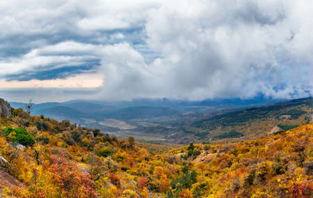 Landscape with mountains and forests of Crimea in an autumn dayの写真素材