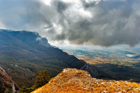 Landscape with mountains and forests of Crimea in an autumn day