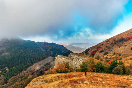 Landscape with mountains and forests of Crimea in an autumn dayの写真素材
