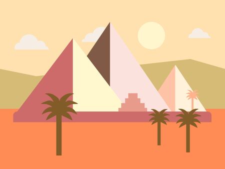 Desert Egypt Pyramids Sunset Flat  Illustration. Africaのイラスト素材