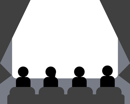 People watching movie at cinema hall. Film screen, show or concert. Vector illustration.のイラスト素材