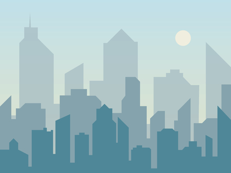 Morning city skyline silhouette in flat style. Modern urban landscape. Cityscape backgrounds. Vector illustrationのイラスト素材