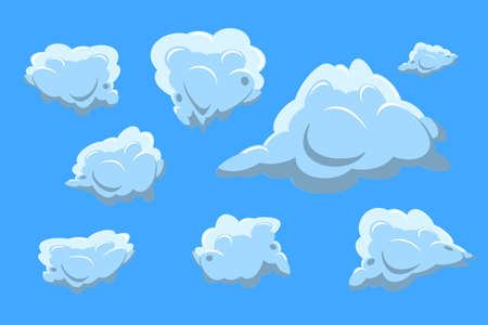cloud collection set on blue background. Flat design Vector Illustration