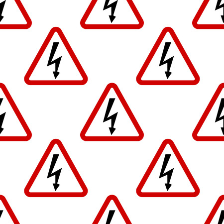 Image of high voltage sign, repeated in straight lines on white background Flat design Vector Illustrationのイラスト素材