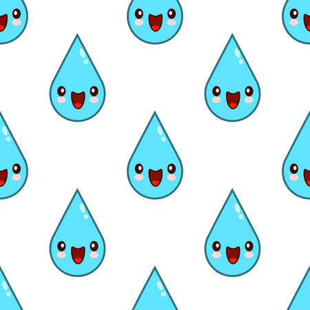 Cute Cartoon water drop characters Seamless Pattern on white background Flat design Vector Illustrationのイラスト素材