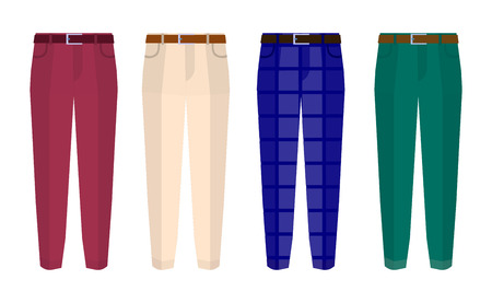 Set of classic trousers for men different color. Flat design Vectorのイラスト素材
