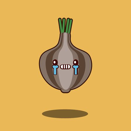 Cartoon sad crying onion Cute vegetable charactericon kawaii Flat design Vector Illustration Fresh farm healthy foodのイラスト素材