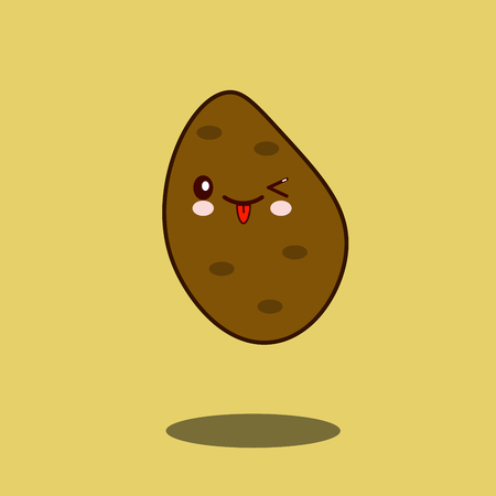 Cute vegetable potato cartoon character Funny positive and friendly potato emoticon kawaii face icon. Happy comical vegetable Flat design Vector Illustrationのイラスト素材