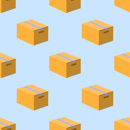 box carton seamless pattern on blue background. Flat design Vector Illustrationのイラスト素材