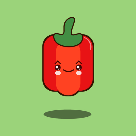 Cute vegetable pepper cartoon character Funny positive and friendly pepper emoticon kawaii face icon. Happy comical vegetable Flat design Vector Illustrationのイラスト素材