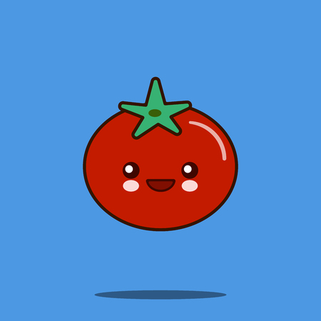 Cute vegetable cartoon character tomato icon kawaii Smiling face. Flat design Vector Illustration Fresh farm healthy foodのイラスト素材