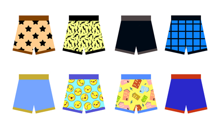set of colored underpants shorts with a patternon white background. Underwear for men. Flat design Vector Illustrationのイラスト素材