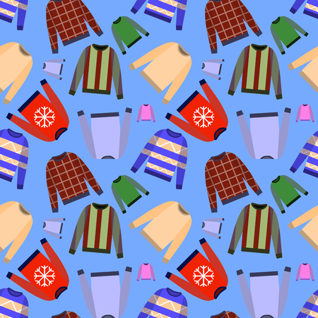 Vector seamless pattern of jumper isolated on black background. Print fabric, wrapping paper pattern. Illustration sweatersのイラスト素材