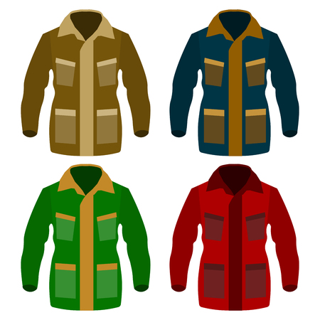 Autumn fleece jacket set isolated on white background. Winter down-padded coat. Flat design Vector Illustrationのイラスト素材