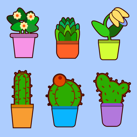 Set of home flowers in pots. House plants. Flat design Vector Illustration EPSのイラスト素材
