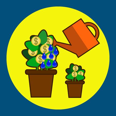 Money tree care isolated on blue. Watering money tree. Flat design Vector Illustration EPSのイラスト素材