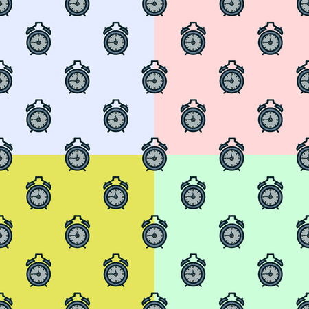 Set seamless pattern alarm clock on colorful background Decorative wallpaper, good for printing. Flat design Vector Illustration EPSのイラスト素材