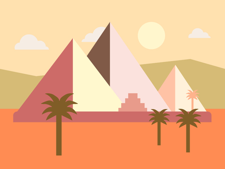 Desert Egypt Pyramids Sunset Flat  Illustration. Africaの写真素材