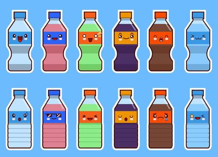 Set of kawaii bottle of soda and water. Flat design  Illustrationの写真素材