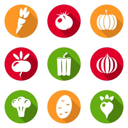 Vegetables icons flat set isolated on white background  illustrationの写真素材