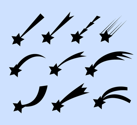 Falling stars  set. Shooting stars isolated from background. Icons of meteorites and comets. Falling stars with different tails.の写真素材
