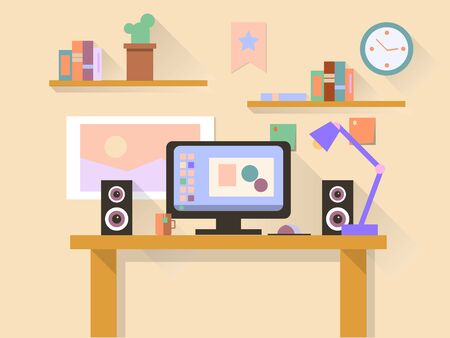 Workplace with modern computer on table.  illustration.の写真素材